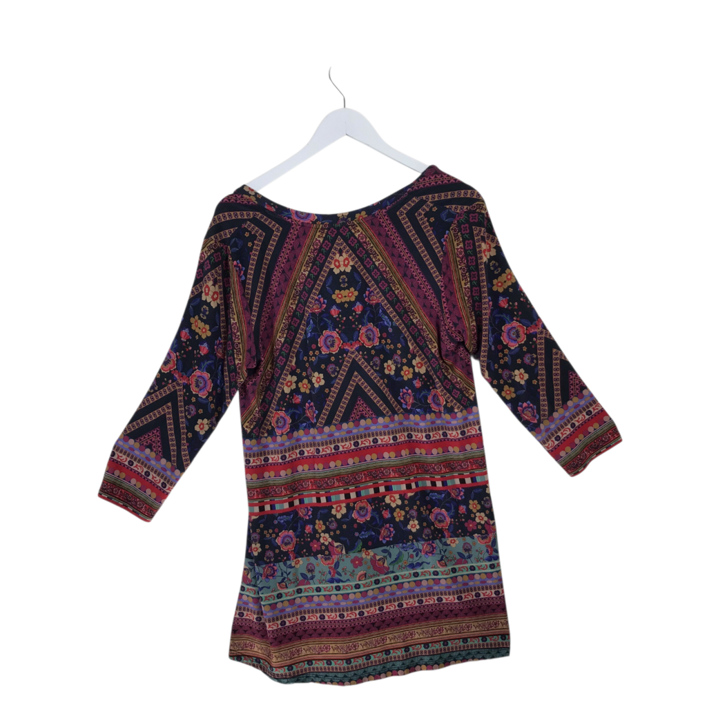 JOHNNY WAS LONG SLEEVE TUNIC DESIGNER TOP BLACK PINK MEDIUM