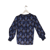 ALICE + OLIVIA SILK PRINT LONG SLEEVE DESIGNER TOP BLUE WHITE LARGE