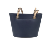 MICHAEL KORS LEATHER TOTE HANDBAG NAVY TAN