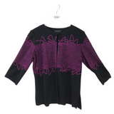 MING WANG 3/4 SLEEVE DESIGNER CARDIGAN BLACK PURPLE MEDIUM