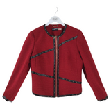 KARL LAGERFELD PARIS ZIP LONG SLEEVE DESIGNER BLAZER RED BLACK MEDIUM