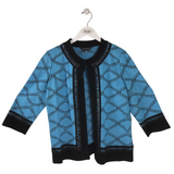 MING WANG 3/4 SLEEVE DESIGNER CARDIGAN BLUE BLACK MEDIUM