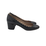 CHLOE SCALLOPED "LAUREN" BLOCK HEEL PUMPS DESIGNER SHOES BLACK 38