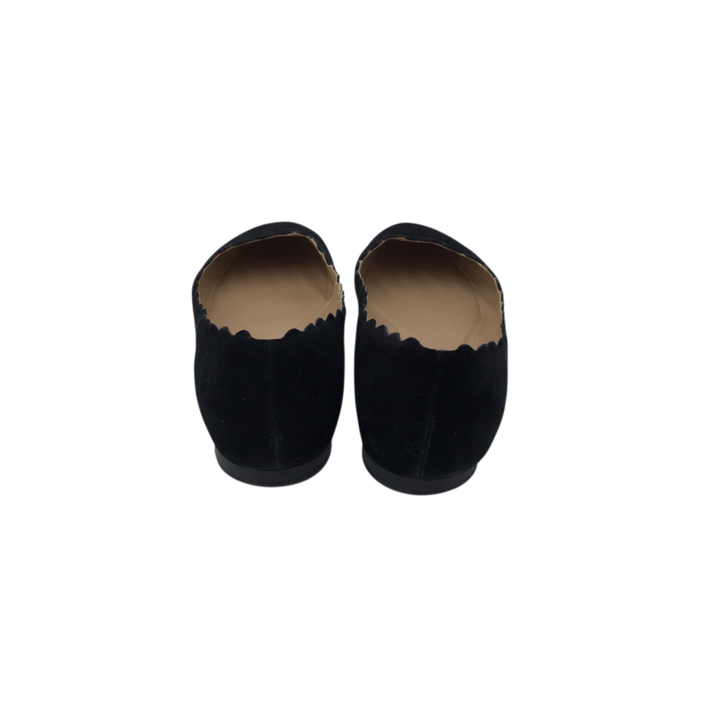 CHLOE SCALLOPED "LAUREN" SUEDE FLATS DESIGNER SHOES BLACK 38