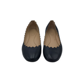CHLOE SCALLOPED "LAUREN" LEATHER FLATS DESIGNER SHOES NAVY 38
