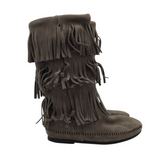 MINNETONKA RET$134 FRINGE CALF SHOES GRAY 7