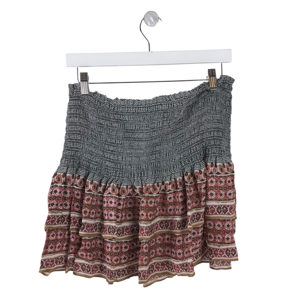 VERONICA BEARD 100% SILK TIERED MINI DESIGNER SKIRT BLACK RED 8