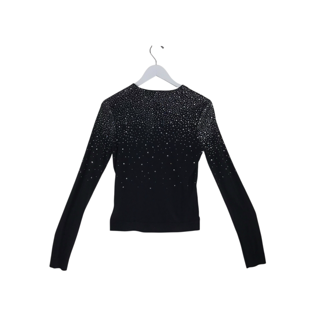 GENERATION LOVE RET$295 RHINESTONE LONG SLEEVE DESIGNER SWEATER BLACK SILVER MEDIUM