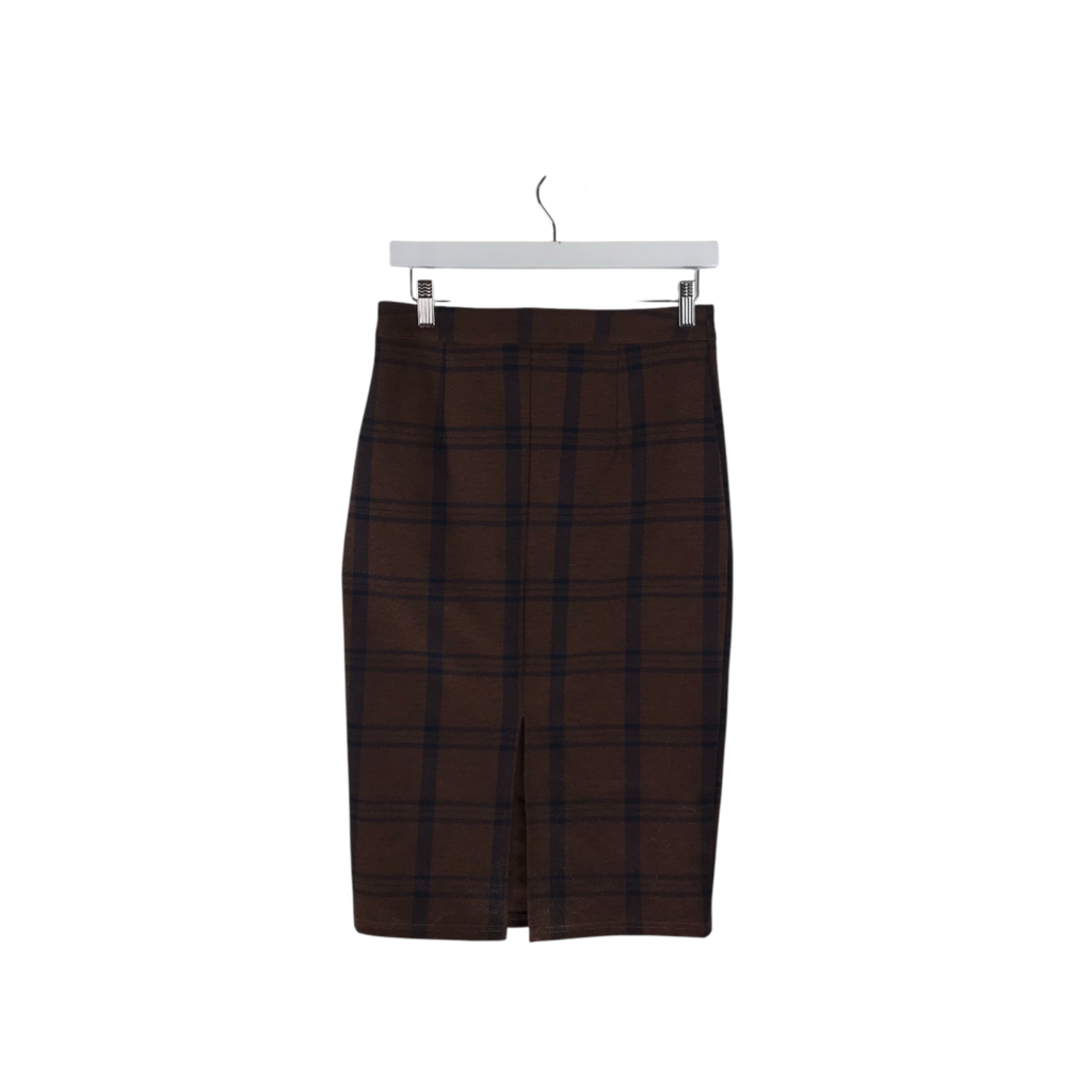 ICHI PLAID PENCIL SKIRT BROWN NAVY SMALL