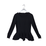 ALEXANDER McQUEEN WOOL PEPLUM RUFFLED LONG SLEEVE LUXE TOP BLACK MEDIUM