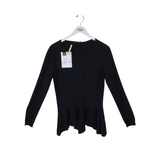 ALEXANDER McQUEEN WOOL PEPLUM RUFFLED LONG SLEEVE LUXE TOP BLACK MEDIUM