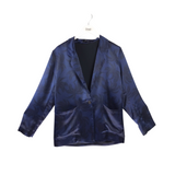 ATM RET$550 SATIN SINGLE-BUTTON DESIGNER BLAZER NAVY BLACK MEDIUM