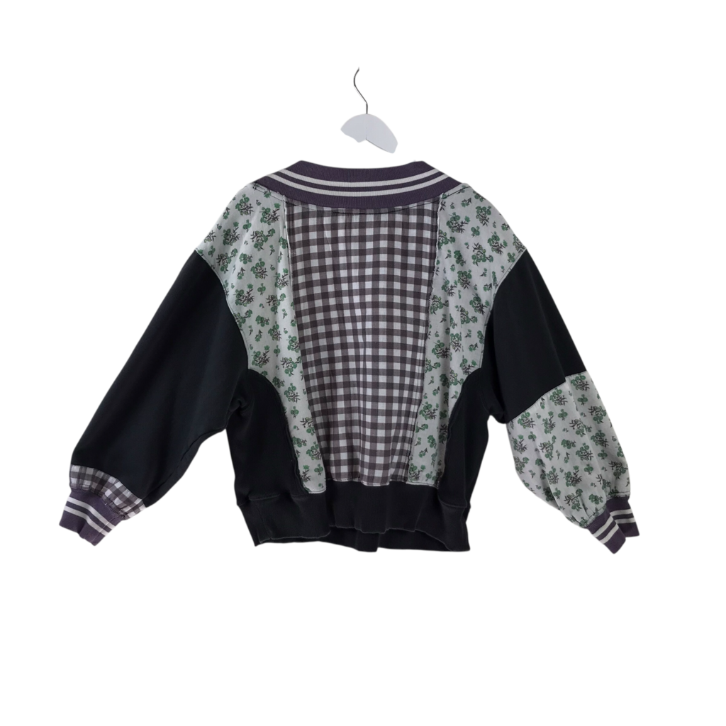 FREE PEOPLE PRINT LONG SLEEVE SWEATER PURPLE WHITE SMALL