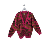 FARM RIO PRINT LONG SLEEVE DESIGNER CARDIGAN PINK TAN MEDIUM