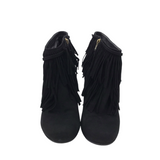 BRIAN ATWOOD FRINGE ANKLE BOOTIES BOOTS BLACK 8.5
