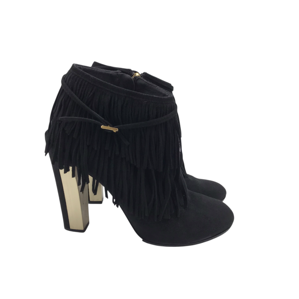 BRIAN ATWOOD FRINGE ANKLE BOOTIES BOOTS BLACK 8.5