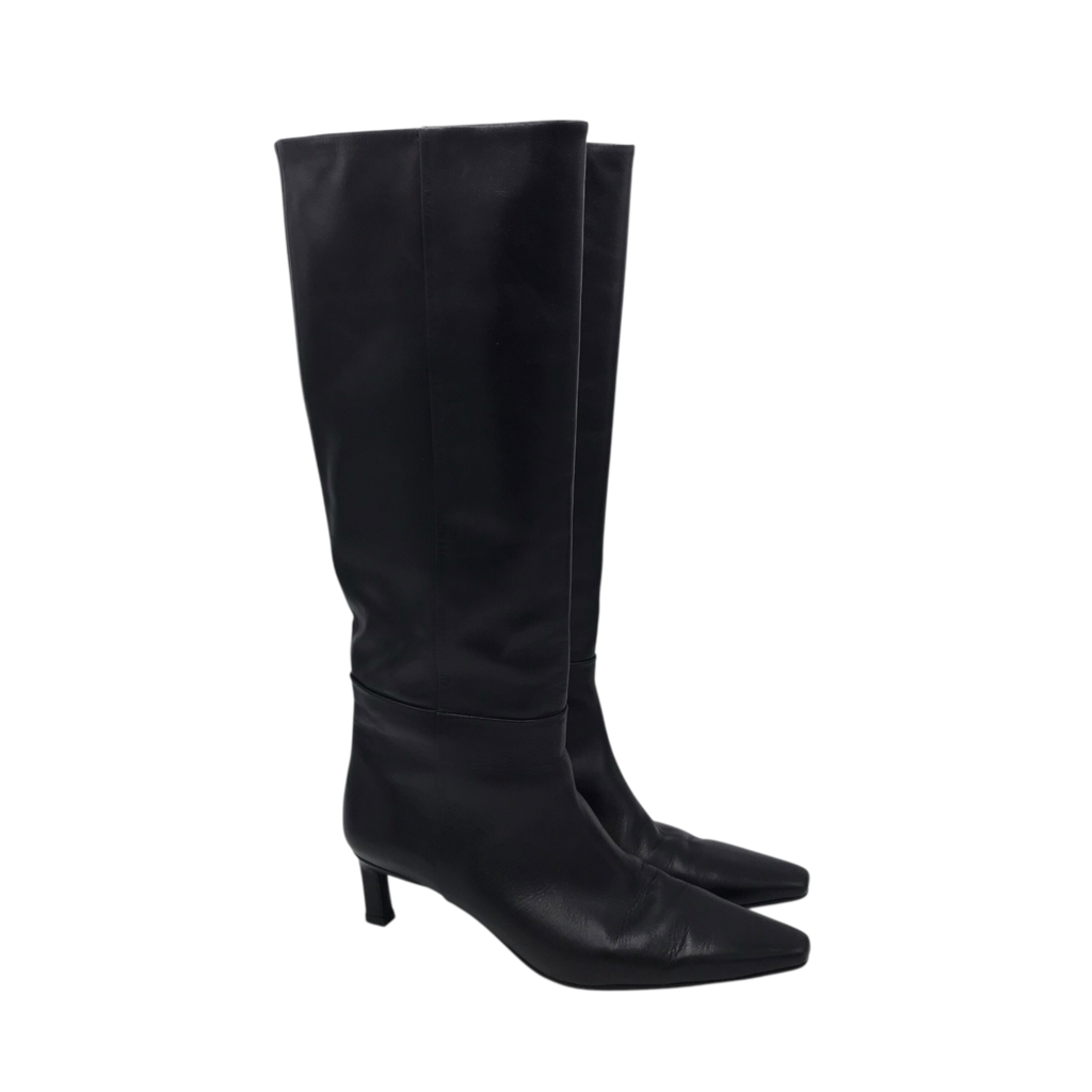 MASSIMO DUTTI KITTY HEEL KNEE DESIGNER BOOTS BLACK 9
