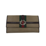 GUCCI VINTAGE LEATHER/CANVAS LUXE WALLET BEIGE/BROWN