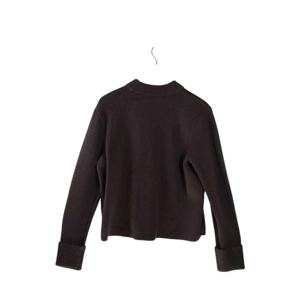 ANN TAYLOR FAUX LEATHER SWEATER BROWN LARGE
