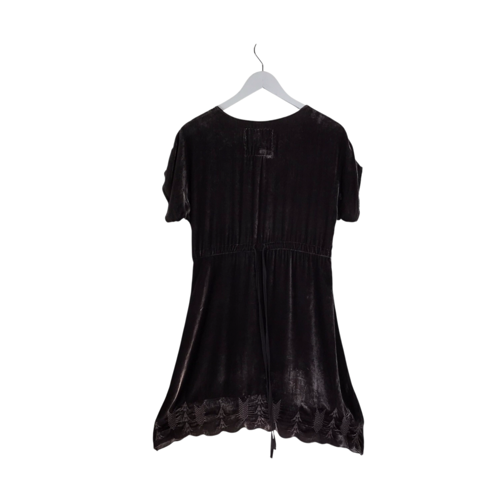 JOHNNY WAS EMBROIDERED SHORT SLEEVE DESIGNER DRESS BROWN SMALL