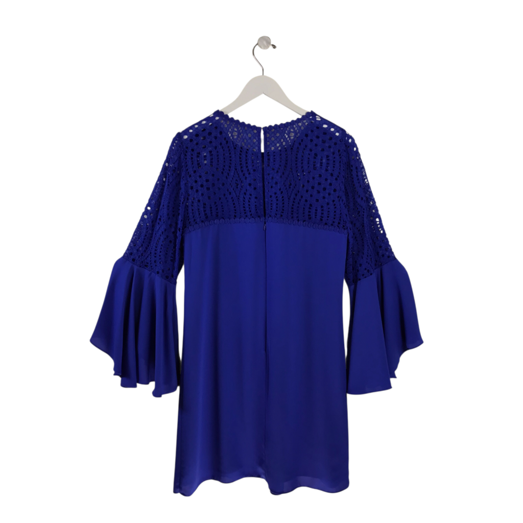 LILLY PULITZER LACE YOKE FLARE SLEEVE DESIGNER DRESS BLUE 12