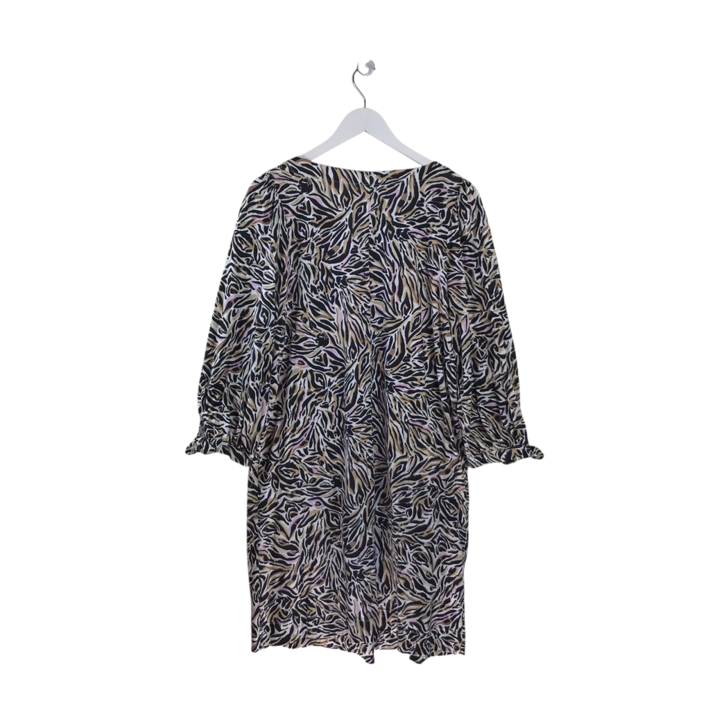 LILLY PULITZER PRINT LONG SLEEVE DESIGNER DRESS BLACK TAN LARGE