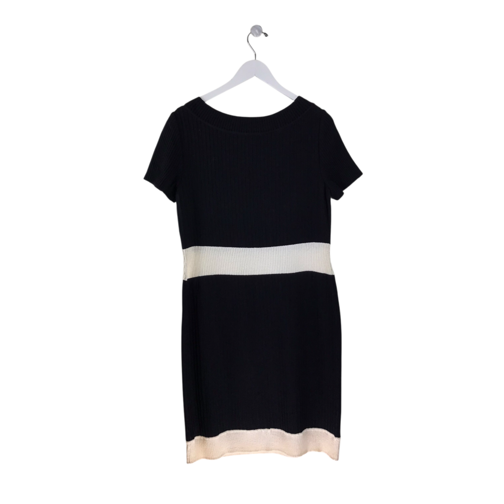 ST JOHN KNIT SHORT SLEEVE DESIGNER DRESS BLACK WHITE MEDIUM