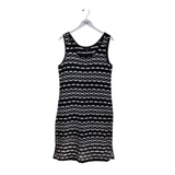 ST JOHN KNIT PRINT SLEEVELESS DESIGNER DRESS WHITE BLACK 10