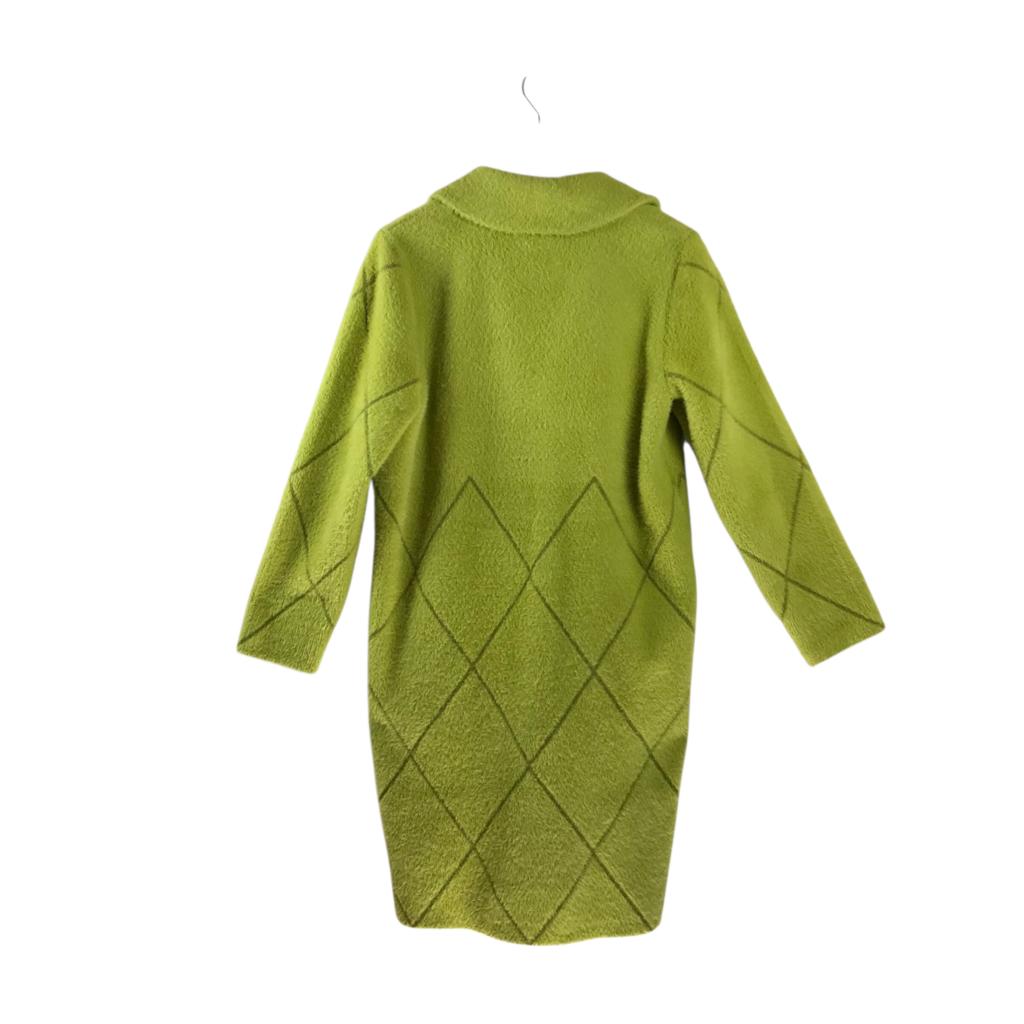 JOSEPH RIBKOFF FUZZY LONGLINE SNAPS DESIGNER COAT LIME MEDIUM