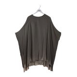 ST JOHN RET$995 SILK PONCHO STYLE DESIGNER DRESS TAUPE MEDIUM