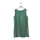 ST JOHN KNIT PRINT SLEEVELESS DESIGNER DRESS GREEN WHITE 10