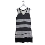 ST JOHN KNIT STRIPE SLEEVELESS DESIGNER DRESS WHITE BLACK MEDIUM