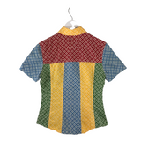 MOSCHINO PRINT COLORBLOCK SHORT SLEEVE DESIGNER BLOUSE RED YELLOW MEDIUM