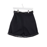 PLEATED LEATHER TRIM STUDS DESIGNER SHORTS BLACK 5/6