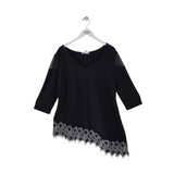 JOSEPH RIBKOFF FLOWER TRIM 3/4 SLEEVE DESIGNER TOP BLACK WHITE 22