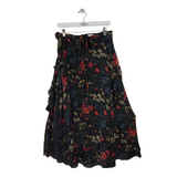 RET$398 FLORAL WRAP MIDI DESIGNER SKIRT BLACK RED 18