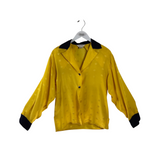 ST JOHN SILK LOGO LONG SLEEVE DESIGNER BLOUSE YELLOW NAVY 4
