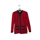 ST JOHN COLLECTION 2PC SKIRT/CARDIGAN KNIT DESIGNER OUTFIT RED BLACK 4