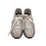 CHANEL RET $1250 LEATHER LOW-TOP SNEAKERS LUXE SHOES SILVER 39.5
