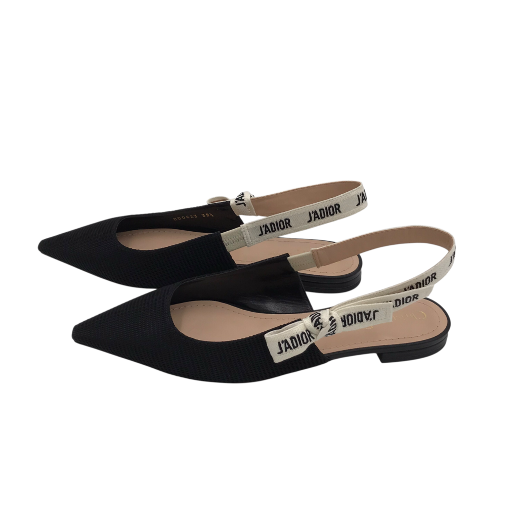 DIOR RET $990 FABRIC J'ADIOR SLINGBACK FLATS LUXE SHOES BLACK 39.5