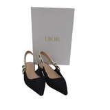 DIOR RET $990 FABRIC J'ADIOR SLINGBACK FLATS LUXE SHOES BLACK 39.5