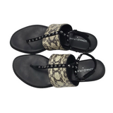 DONALD J PLINER RET$228 RHINESTONE LEATHER SANDAL SHOES BEIGE BLACK 8.5