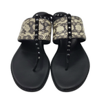 DONALD J PLINER RET$228 RHINESTONE LEATHER SANDAL SHOES BEIGE BLACK 8.5