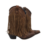 DINGO FRINGE LEATHER POINT TOE BOOTS BROWN 6