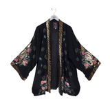 JOHNNY WAS SEQUIN EMBROIDERED SHORT SLEEVE DESIGNER KIMONO BLACK MULTI XXL