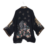 JOHNNY WAS SEQUIN EMBROIDERED SHORT SLEEVE DESIGNER KIMONO BLACK MULTI XXL