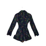 MARISSA WEBB FLORAL LONG SLEEVE LINEN DESIGNER ROMPER NAVY GREEN SMALL