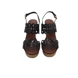 TORY BURCH CORK WEDGE SANDAL SHOES BLACK 7M