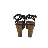 TORY BURCH CORK WEDGE SANDAL SHOES BLACK 7M