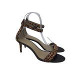 ANN TAYLOR HEEL ANIMAL PRINT SANDAL SHOES BROWN TAN 7M